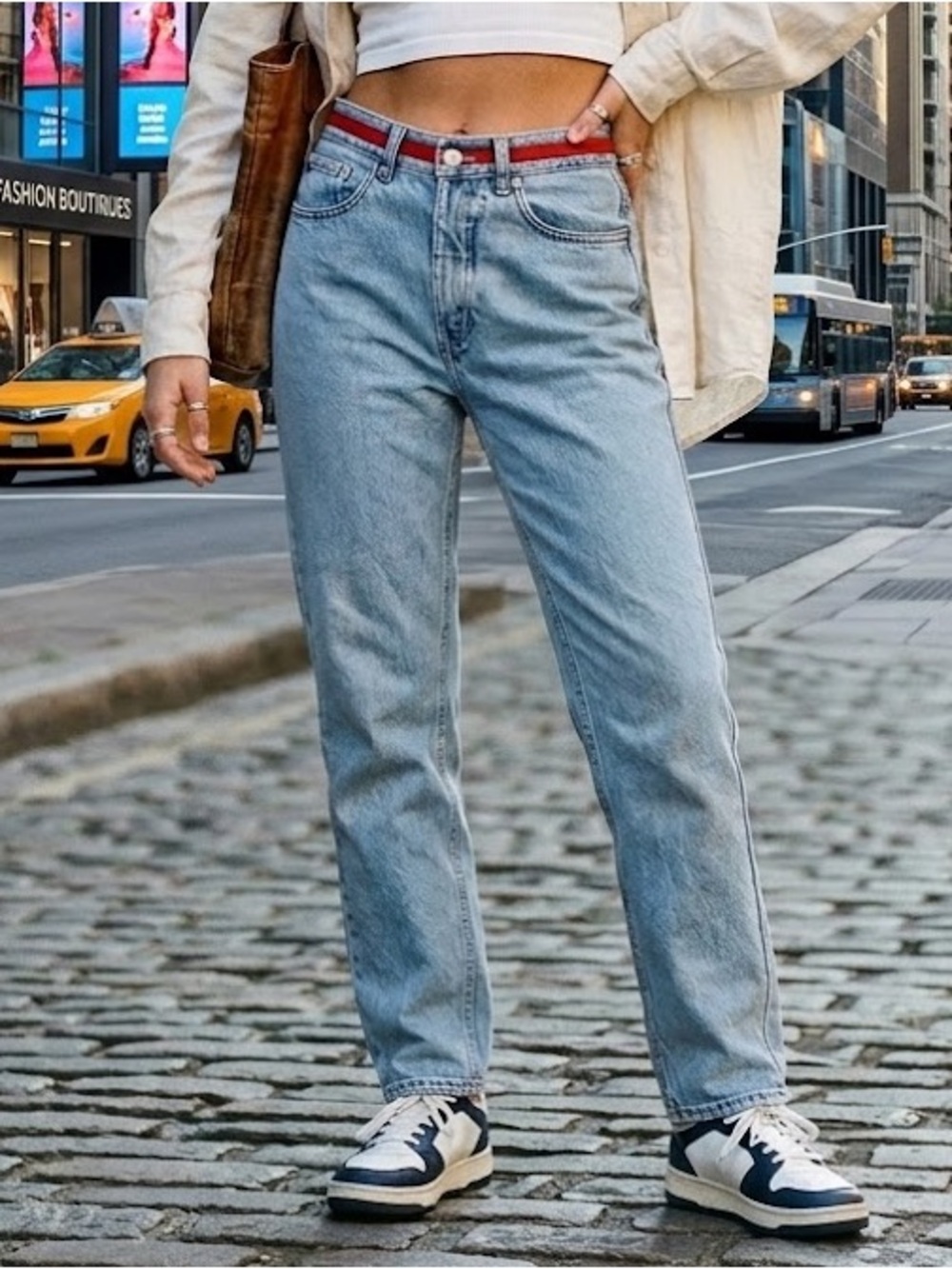 RARE Vintage Y2K Tommy Hilfiger mom jeans 8 Straight Leg 30” inseam red accent